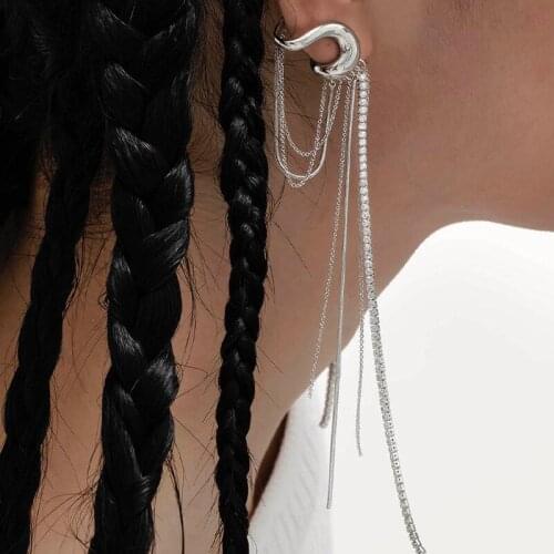 U-Magical Exaggerated Asymmetry Long Tassel Dangle Earrings for Women Statement Rhinestone Silver Color Metal Earrings Jewelry