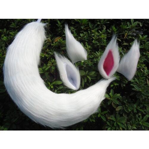White Fox Tails Ears Cat Tail Ear Hairpin Headband Hairband Cosplay Props Custom Made