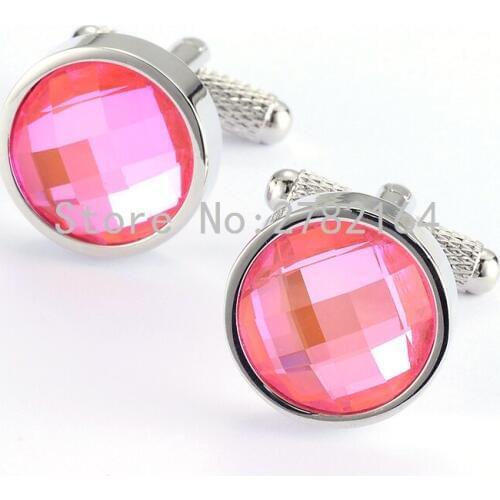 Pink glass gem cufflinks mens shirts cufflinks sleeve nail factory direct sale free shipping
