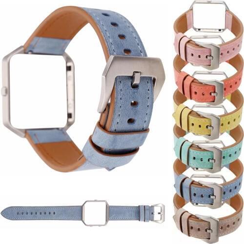 Protective Frame Cover Case Macaron Color Genuine Leather Strap For Fitbit Blaze Smart Watch Band Replacement Wristband Adapters
