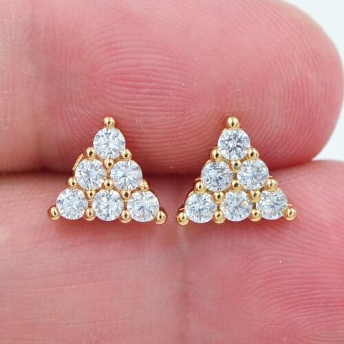 Fashion Jewelry Gold Color Clear Zircon CZ Stylish Geometric Triangle Stud Earrings for Women
