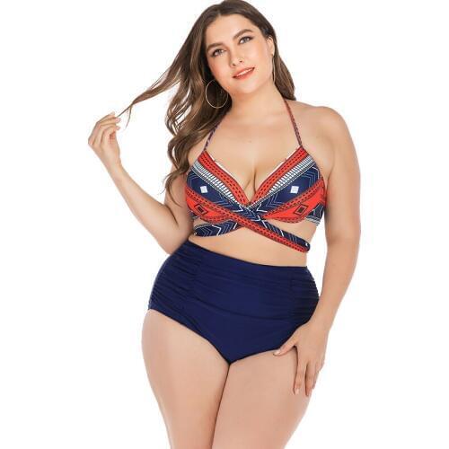 Womens High Waist Bikini Set Cross Straps Bandage Swimwear Printed Padded Push Up Swimsuit Female Bathing Suit Beachwear XXXXL