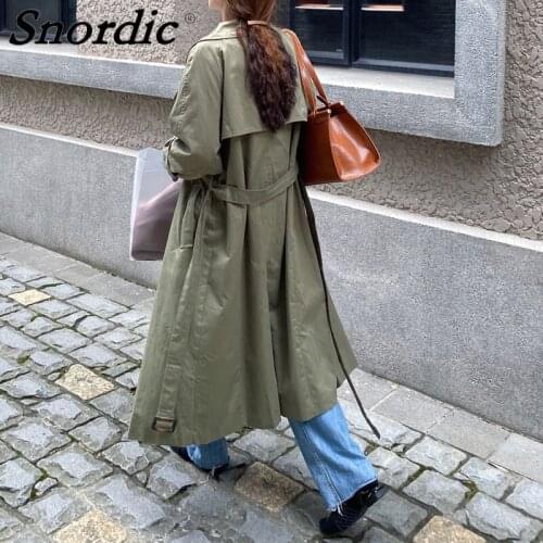 2021 Women Autumn Vintage Long Trench Coat Waistbelt Double Breasted Raincoat Windbreaker Overcoat Jacket Oversize Outerwear