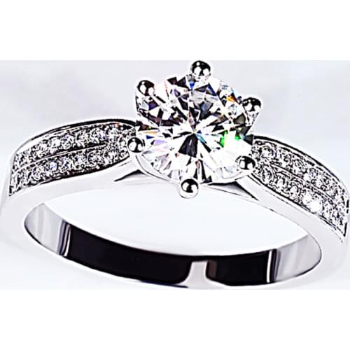 Double Row Diamond Real 925 Sterling Silver Ring Women Luxury Classic Elegant Exquisite Engagement Wedding Party Gift Girlfriend