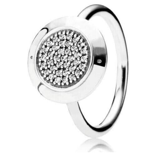 Authentic 925 Sterling Silver Pave Signature With Crystal Pan Rings For Women Wedding Party Gift Fine EuroPe Jewelry