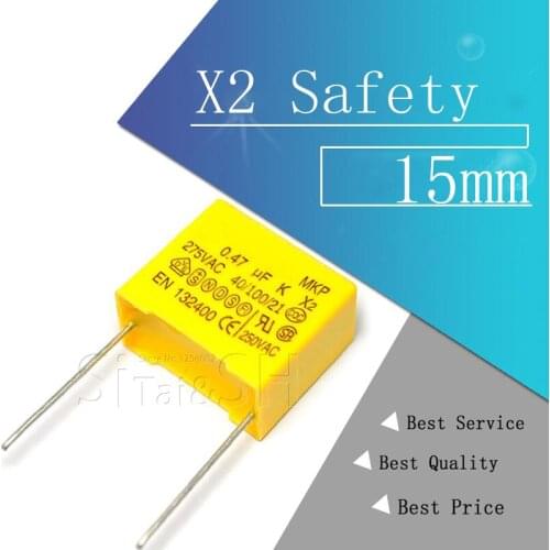 10pcs X2 Safety capacitor 15mm 275VAC 275V 0.022UF 0.047UF 0.1UF 0.15UF 0.22UF 0.33UF 0.47UF 0.68UF 1UF Polypropylene film