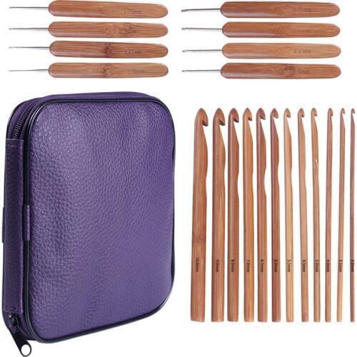 20pcs/set Bamboo Crochet Hook Knitting Needles Knit With Bag Weave Yarn Crafts Sweater Scarf Hat Tool With 10pcs Stitch Makers