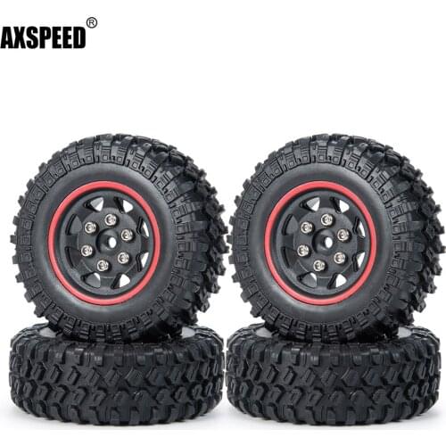 AXSPEED 4PCS Plastic Beadlock Wheel Rims with Rubber Tires for 1/24 Axial SCX24 AXI00001 AXI00002 90081 RC Rock Crawler Car