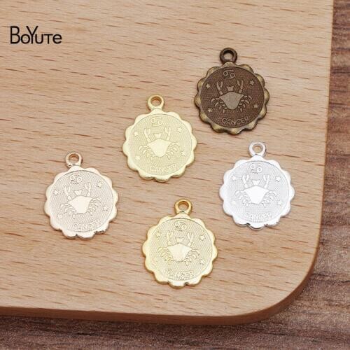 BoYuTe (100 Pieces/Lot) 12MM Metal Brass Cancer Zodiac Charms for Jewelry Making DIY Hand Made Materials Wholesale