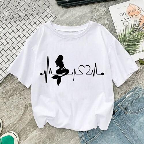 T Shirt Ladies Graphic Female Tee T-Shirt Women 2021 Love Heart Fashion Sweet Heartbeat Clothes Lady T-shirts Top Womens