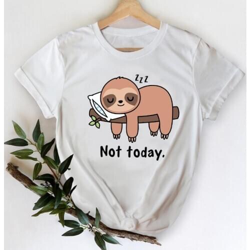 T-shirts Women 2021 Sloth Lazy Cartoon Funny Fashion Trend Printing Clothes Graphic Tshirt Top Lady Print Female Tee T-Shirt