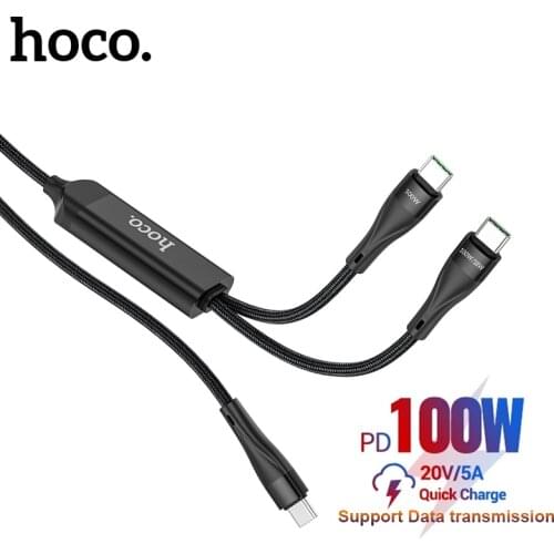Hoco 2in 1 5A PD20W USBC to Type C Fast Charging Phone Cable For iPhone 12 11 100W Nylone Cable For Laptop Macbook Data Transfer