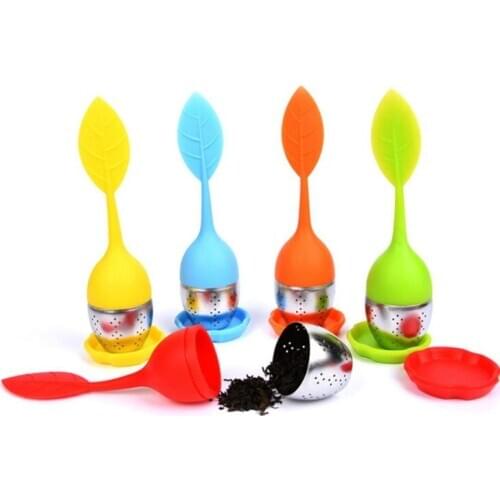 Creative Silicone Tea Infuser Leaves Shape Silicone Tea Bag Filter Stainless Steel Strainers Tea Leaf Diffuser LX1020