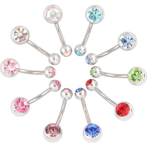 Medical steel (100 pieces/lot) Belly Navel Button Rings body piercing jewelry Wholesale 14G Surgical Steel with double crystal