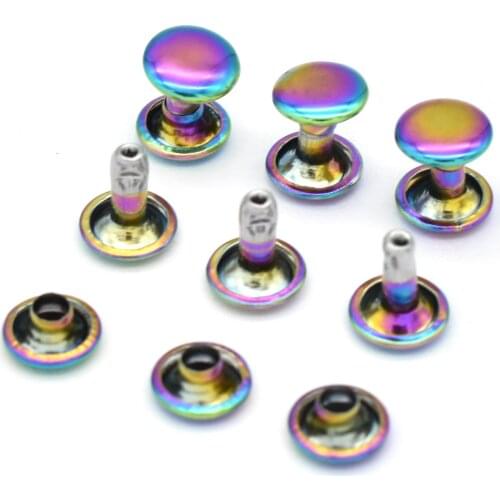 7mm Rainbow Metal Double Cap Rivets Round Rapid Button Studs For Purse Bag Handbag Shoes Belt Leather Craft 20/50Sets