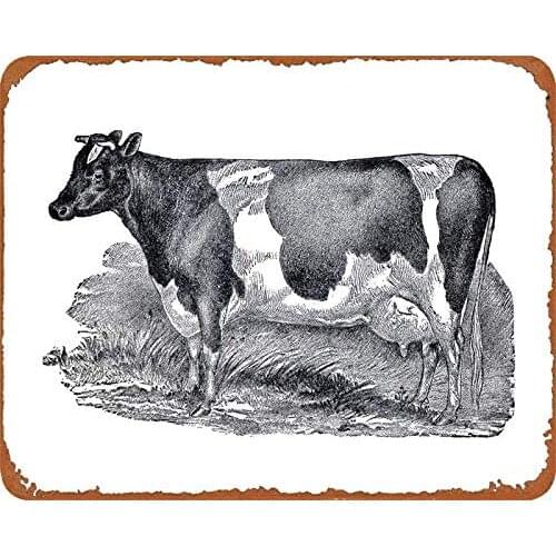 Metal Wall Sign Cow Illustration Bar Farm Indoor Outdoor Art Poster Wall Decoration Retro Square Metal Plate 8X12 Inch
