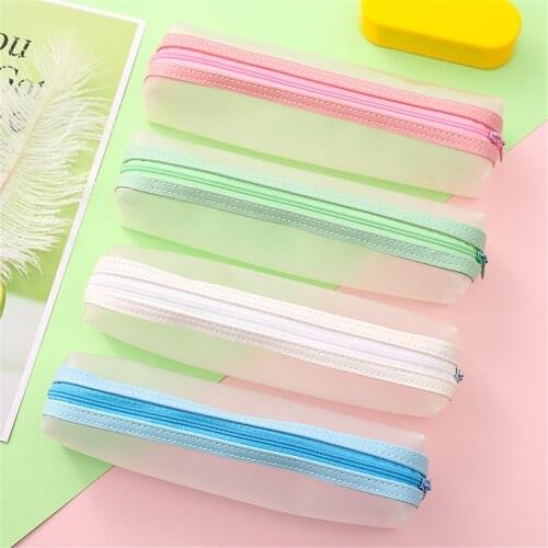 Cute Solid Candy Color Transparent Pencil Case School Supplies Stationery Pvc Gift Pencil Bag Student Storage Clear Pencil Pouch