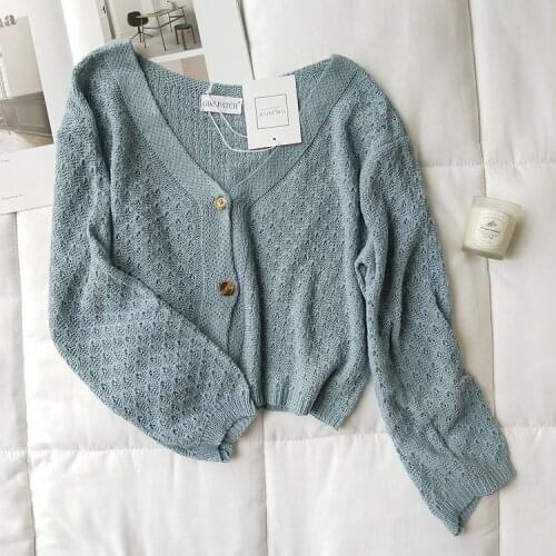 Obrix Sweet Female Light Thin Single Breasted V-Neck Full Sleeve Cardigan For Women