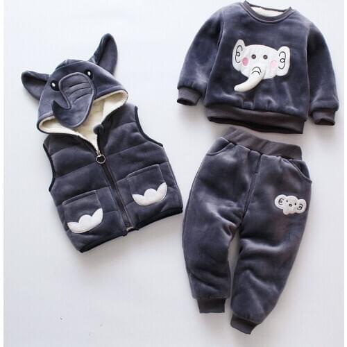 Baby Boy Clothes Autumn And Winter Pure Cotton Thick Warm Casual Hooded Sweater Cartoon Cute Bear Three-piece Baby Girl Suit