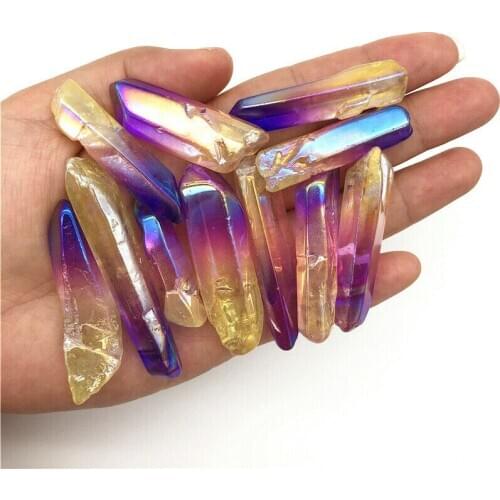Wholesale 50g Electroplated Purple and Yellow Titanium Aura Lemurian Seed Quartz Crystal Stones Specimen Natural Quartz Crystals