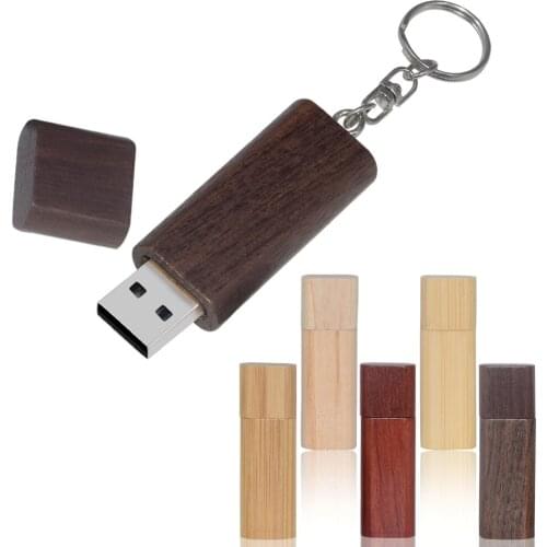 Personality Gift Wooden Pen Drive with key chain LOGO Customized U Disk USB2.0 Flash Drive Pendrive 4GB 8GB 16GB 32GB 64GB 128GB
