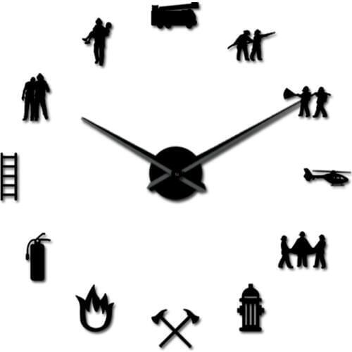 Firefighter Love Diy Giant Wall Clock Fire Department Office Big Clock Watch Firefighting Rescue Volunteer Axe Hydrant Equipment