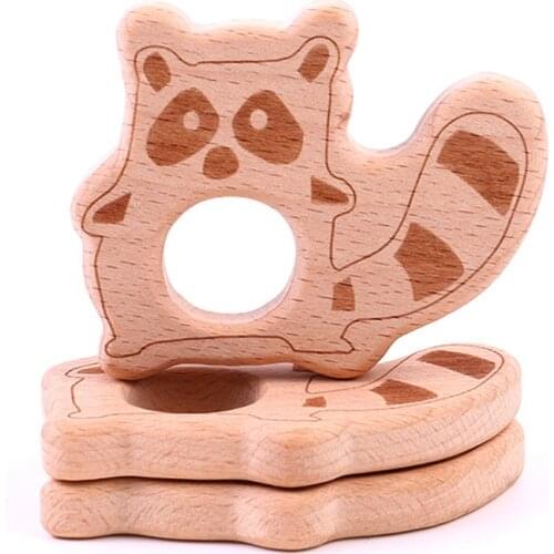 10PCS Baby Food Grade Wooden Beech Teether Animal Bears Nursing Wood Pendant Pacifier Accesories Gifts Rattle Sensory Chew Toys