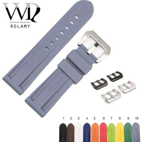 Rolamy 22 24mm Hot Sell Grey White Black Brown Waterproof Silicone Rubber Replacement Watch Band Strap For Panerai Luminor