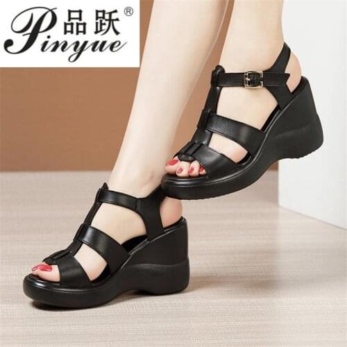 Plus Size 33-43 Platform Sandals Women Shoes for Wedding Summer Fashion T Buckle High Heels Gladiator Wedges Sandals Office