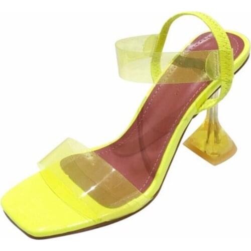 Transparent PVC Sandals Women Women Sandals Square Toe Thick High heels Slip On sandalias mujer 2020 women shoes size 35-42