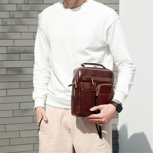 Mens Shoulder Bag Vintage Messenger Bag Genuine Leather Men Handbag Crossbody Bags For Male Multifunction Business Top-Handle