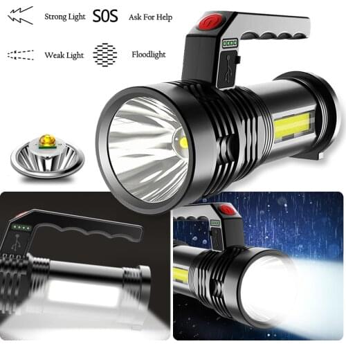 P500 LED Tactical Flashlight Portable Torch USB Rechargeable Searchlight Waterproof Spotlight for Fishing Light