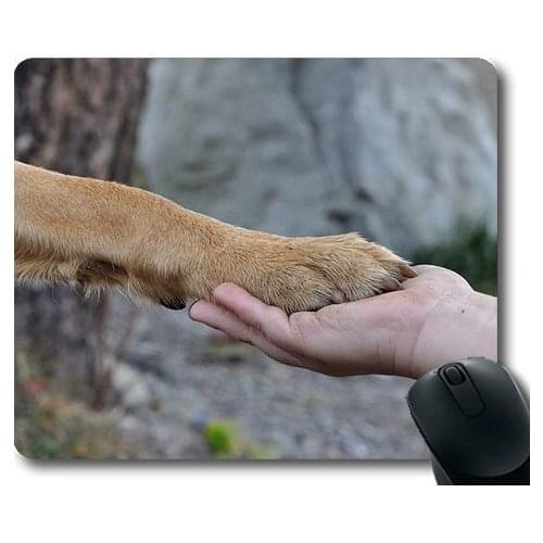 Puppy Thick Mousepad,Paw Hand Friendship Dog Human Close Up,dogs mouse mat