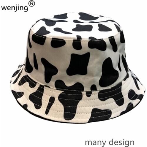 WJ20915 Fashion women Cow mosaic Print cotton Bucket Hats Fisherman