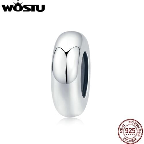 WOSTU 925 Sterling Silver Simple Silicone Spacer Stopper Beads Fit Original Bracelet Bangle DIY Accessories Jewelry CQC1450
