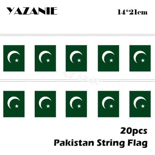 YAZANIE 14*21cm 20PCS 5Meter Pakistan String Flag Banner Hanging World National Flag Pakistan Home Decoration Bunting Flags