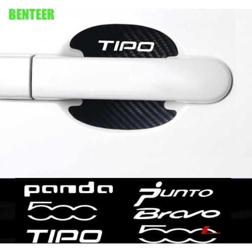 4pcs Carbon Fiber Car Door Handle Protection Sticker For Fiat 500 500L 500C Punto Bravo Panda TIPO
