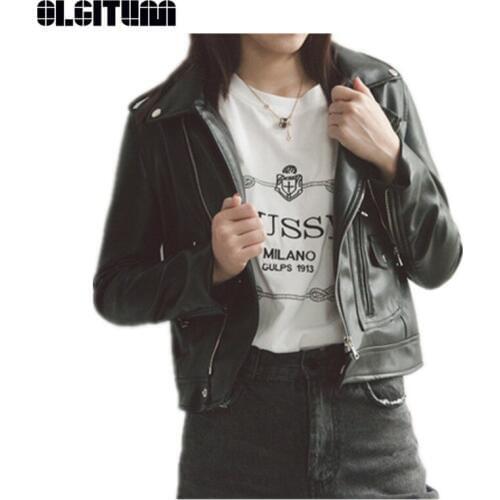 New 2020 Autumn Women Leather Jacket PU Leather Locomotive Short Ladies Soft Leather Coat Slim Zipper Leather Jacket JK615