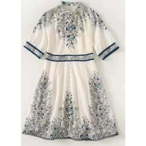 Europe and the United States womens clothing New Summer 2021 Five-quarter sleeve stand collar Fashion print pleated dress