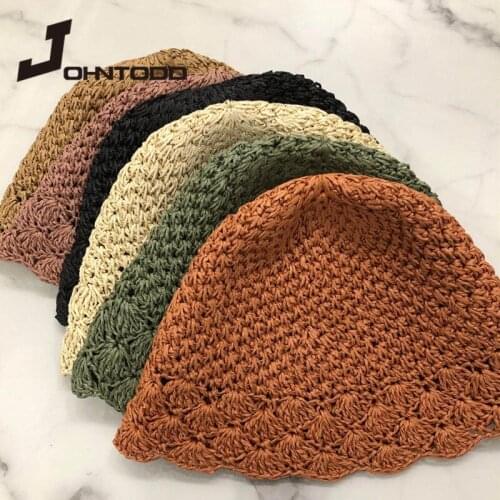 2021 New Summer Women Sun Solid Color Hat Hand Made Straw Hat Girl Vintage Beach Hat Sun Protection Hat Panama Chapeu Feminino