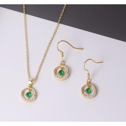 Jewelry Sets For Women Retro Cute Hollow Micro-inlaid Green Zircon Rose Gold Color Necklace Earrings Bride Jewellry S525
