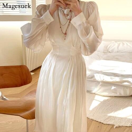 Korean Vintage Elegant Dress Women Long Sleeve Slim High Waist Dress Ladies Fashion Irregular Loose Dresses Party Vestidos 15163