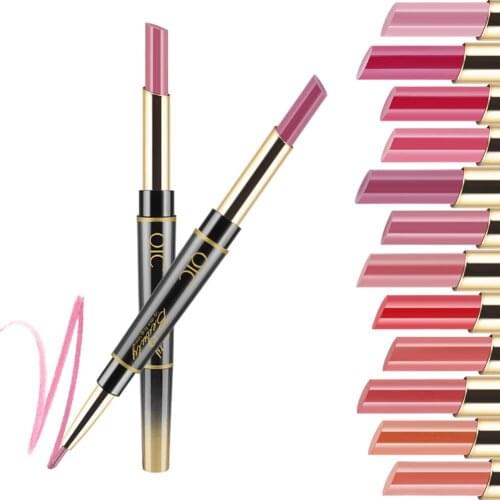 1PC QIC Double-headed Dual-use Long Lasting Waterproof Lipstick Lip Liner Matte Fog Surface Lipstick Rotating Lip Liner Makeup