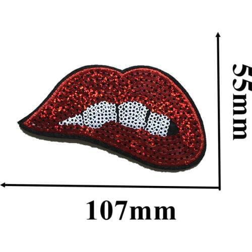 10 PCS Red Sequins Lips Motif Patches for Clothes DIY Sequined Patch Iron on Patch Small Mouth Embroidery Appliques Decoration