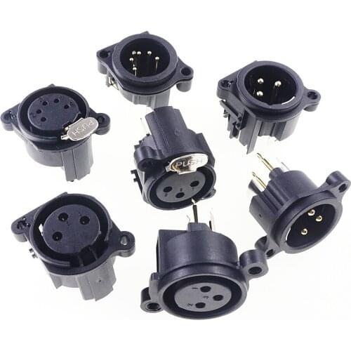 10pcs XLR Socket 3 5 Pin Female Male Receptacle Latch Lock Plug Vertical Right Angle Solder PCB Degree through Holes Panel Mount