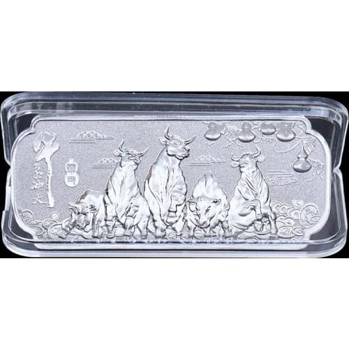 2021 New Year of the Silver Bars Ox Commemorative Coin Craft Chinese Zodiac Souvenir Medal 3cm x 7cm