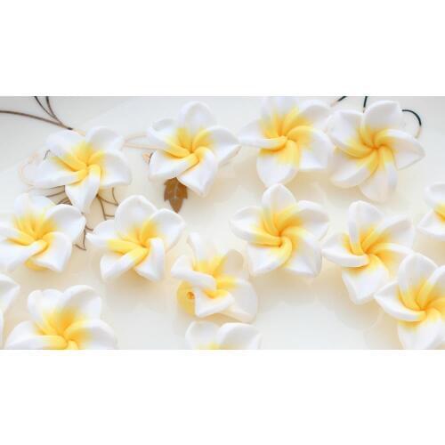 25pcs White Polymer Clay Plumeria Flower Beads 20mm medium size hand made poly floral beads