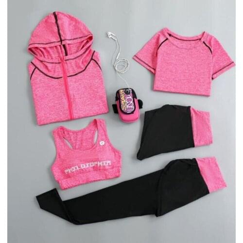 5 pieces yoga sets bra+t shirt+coat+shorts+pants sports wear for women gym clothing workout clothes fitness set jogging femme