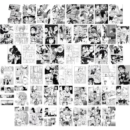 50Pcs Hot Japanese Anime Black and White Manga Wall Collage Set Demon Slayer Haikyuu!! Postcard for Home Wall Art Decoration