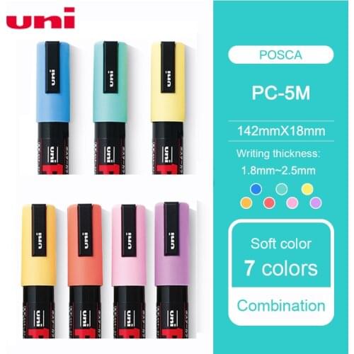 7 Pieces/Light Uni Posca PC-5M Paint Marker Pen-Fine Tip-1.8mm-2.5mm POP Advertising Note Pen Marker Pen Office Hand Painted Pai